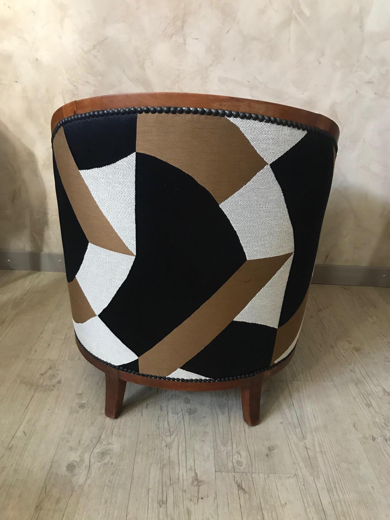 Fabric 20th Century French Walnut Art Deco Reupholstered Armchair, 1930s