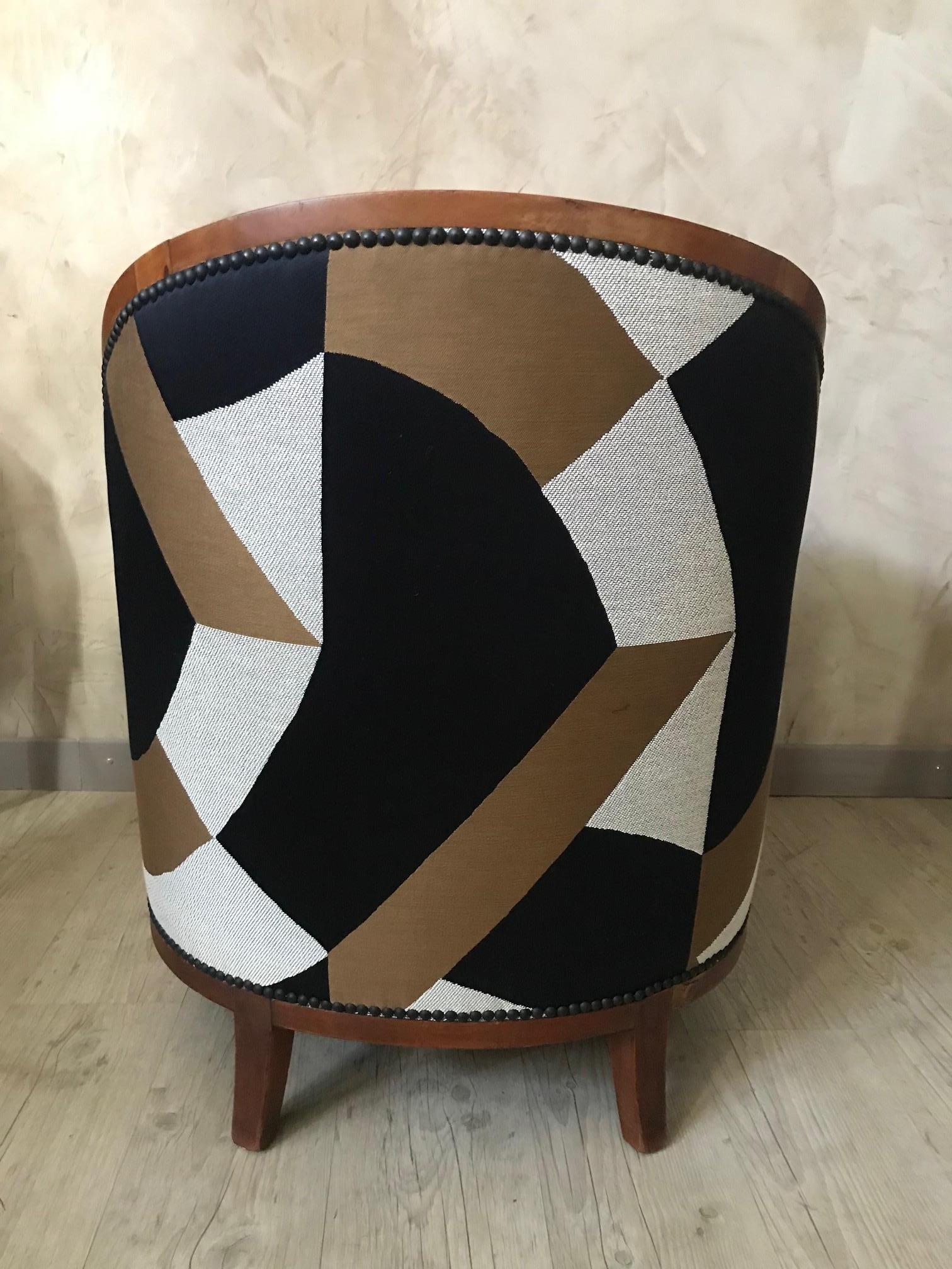 20th Century French Walnut Art Deco Reupholstered Armchair, 1930s 1