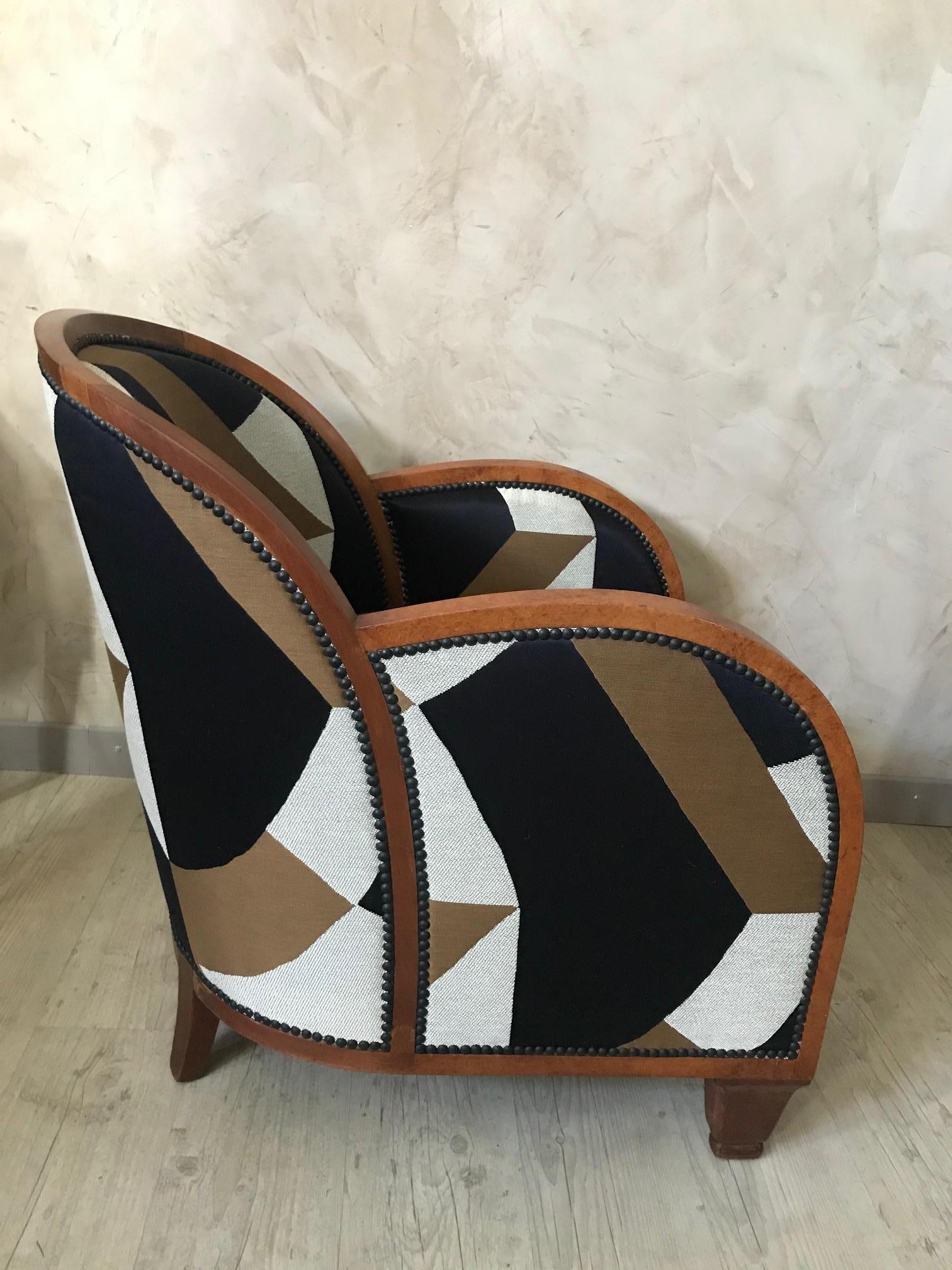 20th Century French Walnut Art Deco Reupholstered Armchair, 1930s 2
