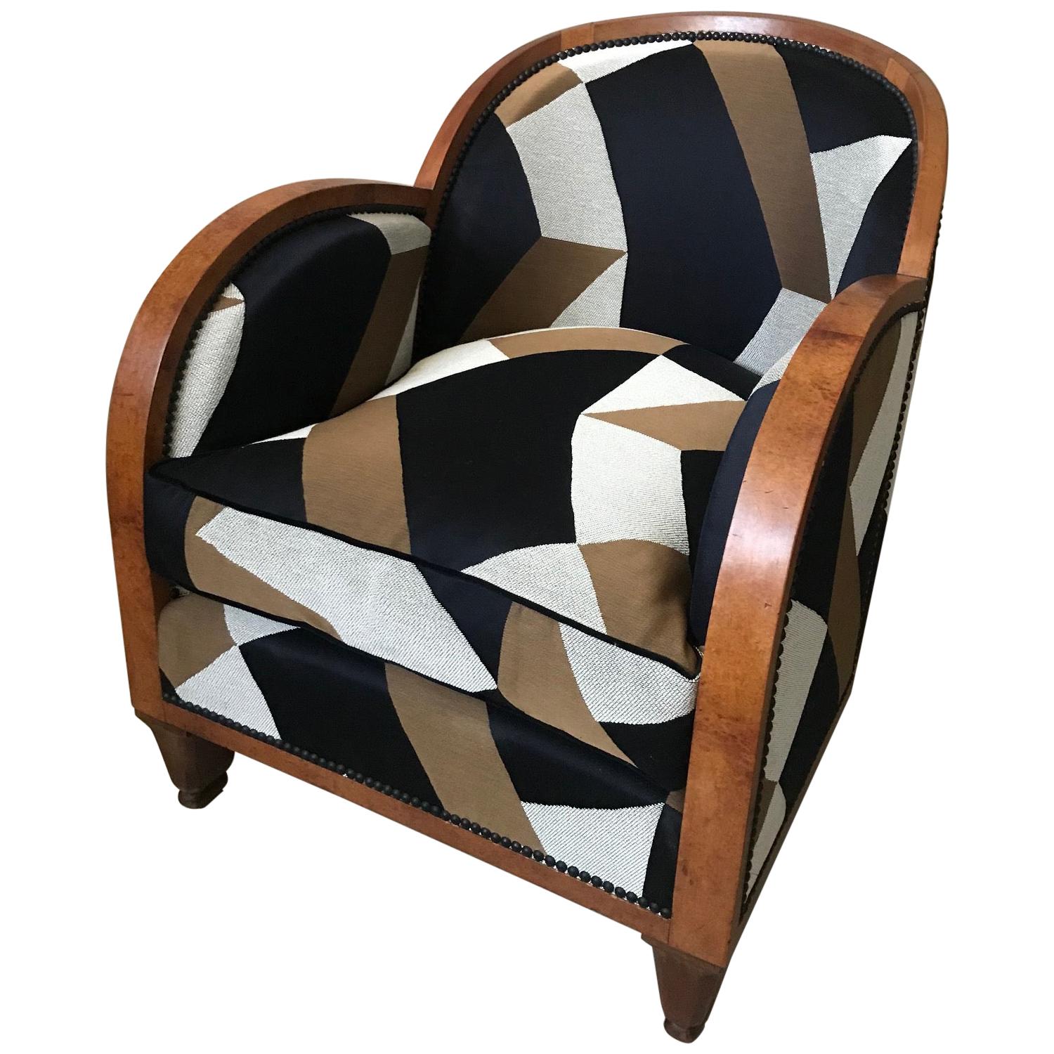 20th Century French Walnut Art Deco Reupholstered Armchair, 1930s