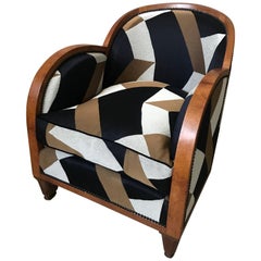 20th Century French Walnut Art Deco Reupholstered Armchair, 1930s