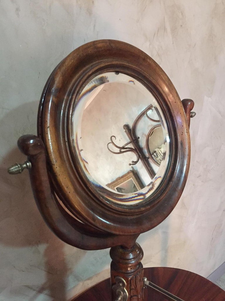 20th Century French Walnut Barber Mirror with Badger and Candle, 1900s