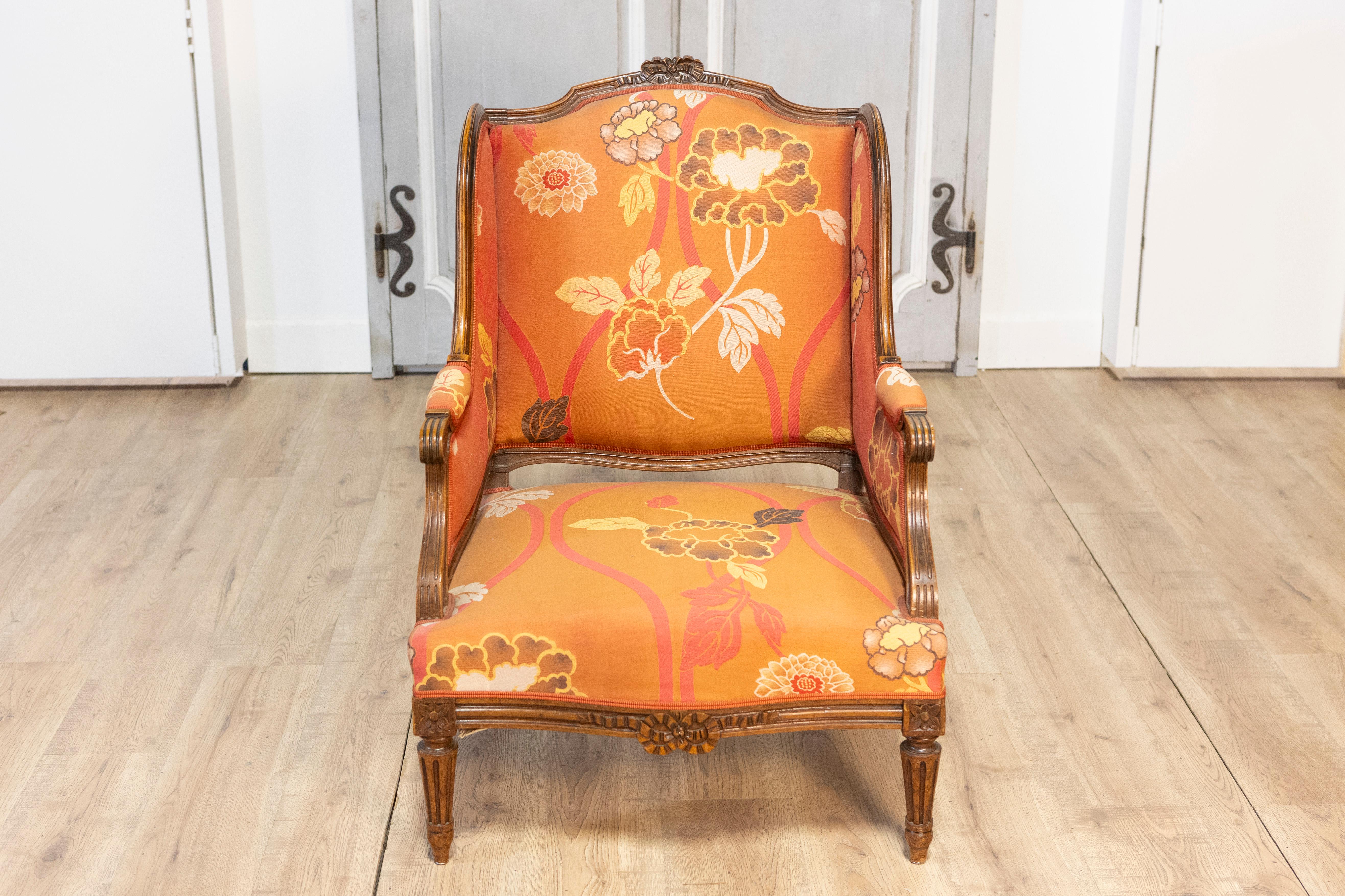 20th Century French Walnut Chair and Ottoman In Good Condition For Sale In Atlanta, GA