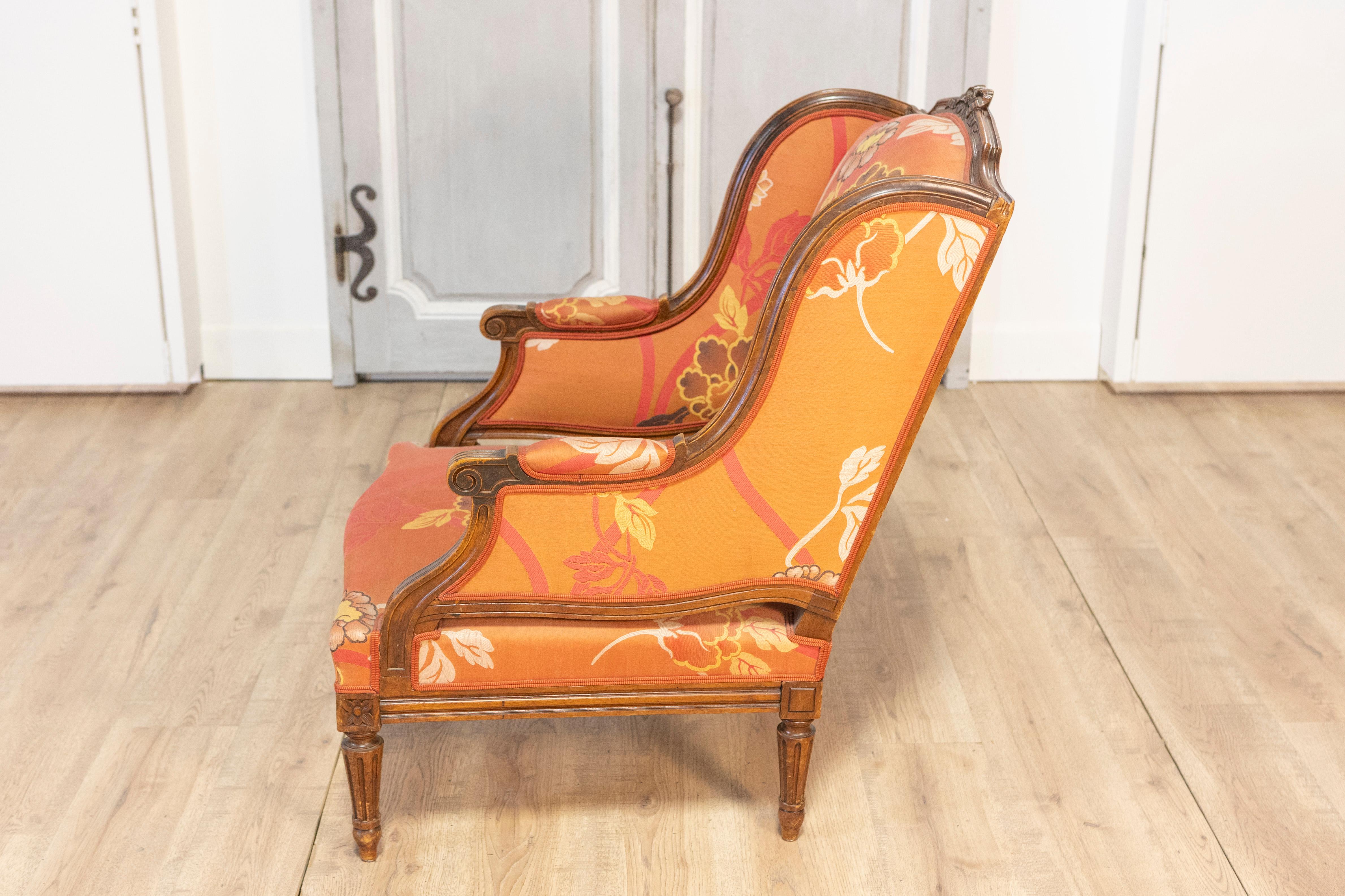 20th Century French Walnut Chair and Ottoman For Sale 2