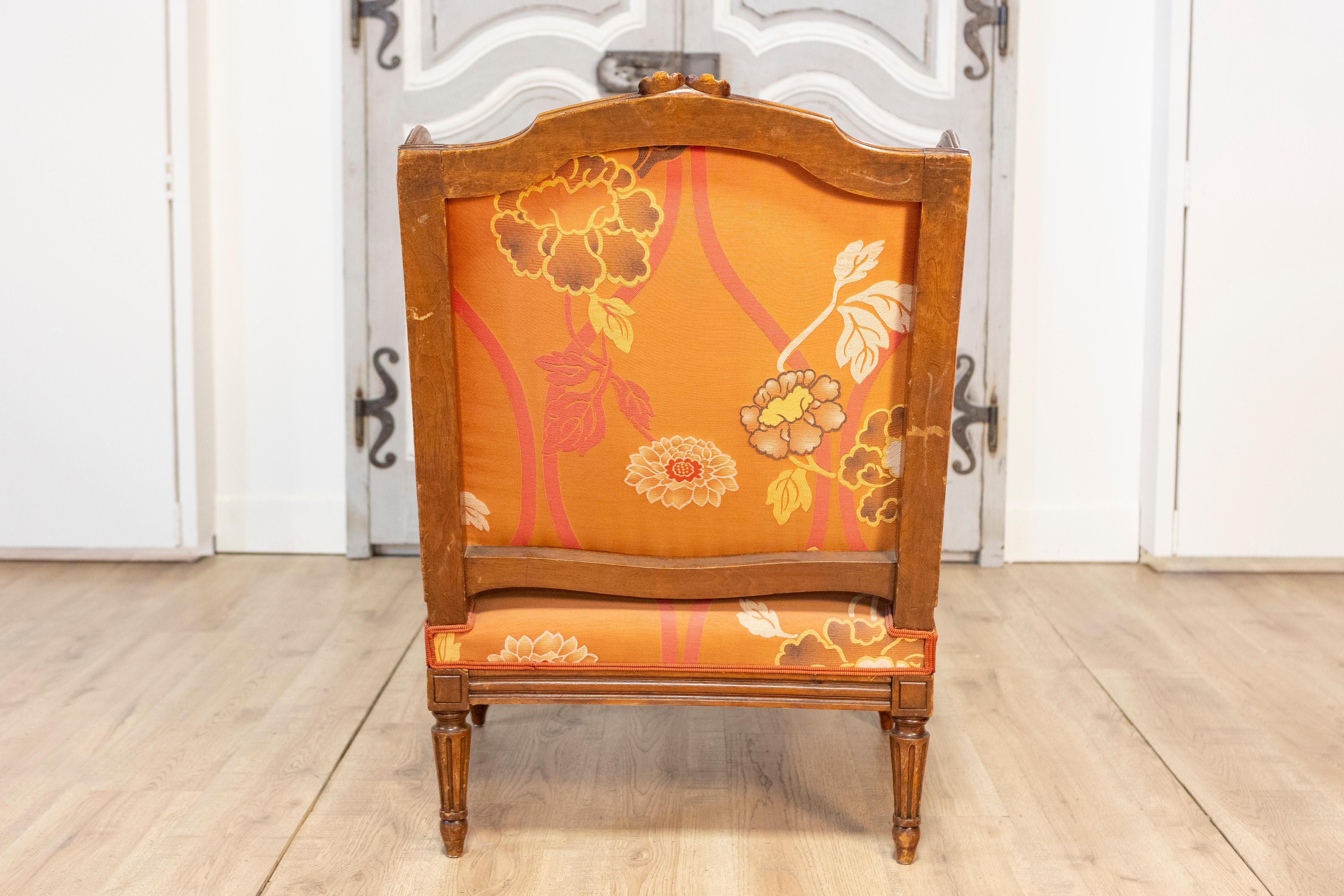 20th Century French Walnut Chair and Ottoman For Sale 3