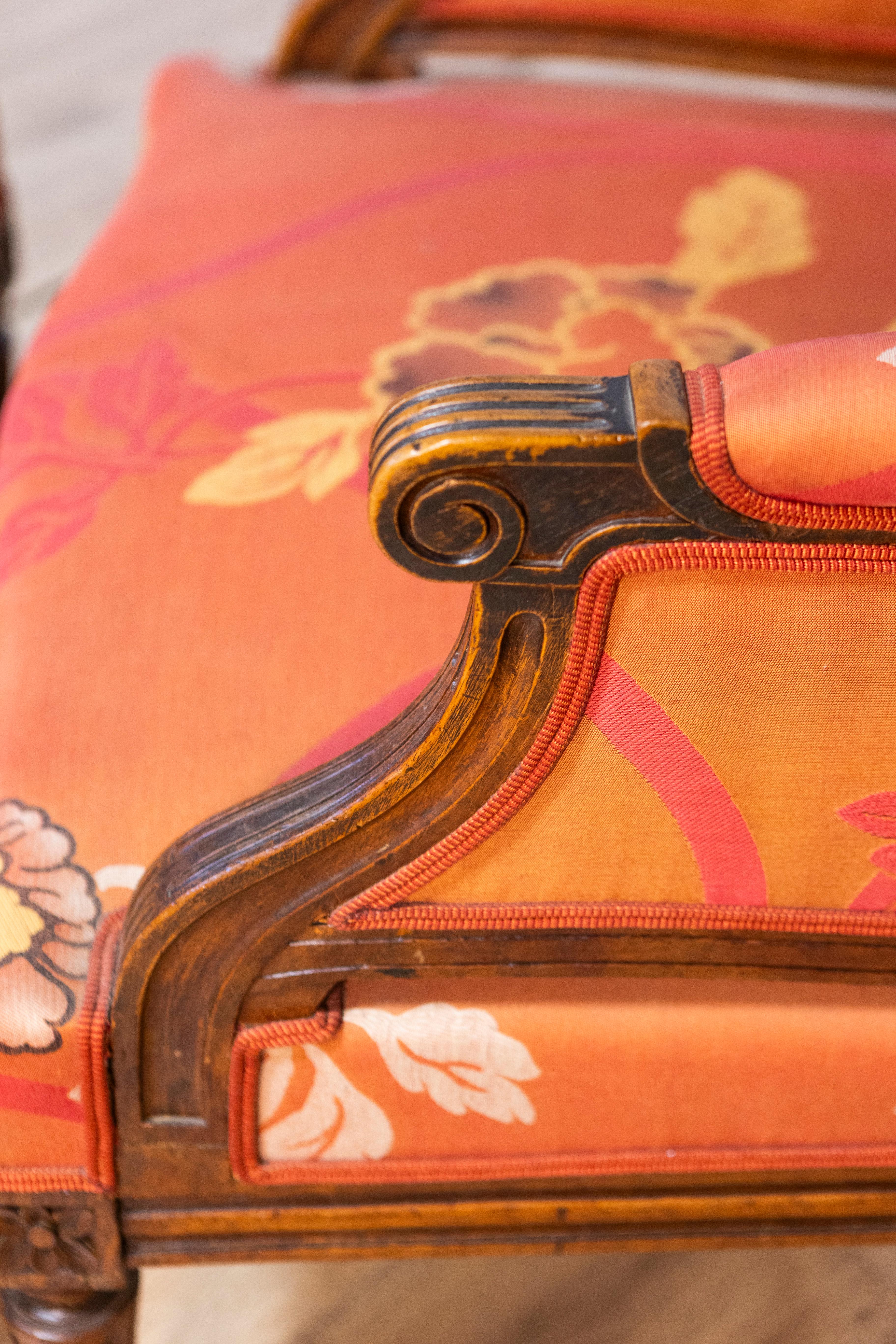 20th Century French Walnut Chair and Ottoman For Sale 5
