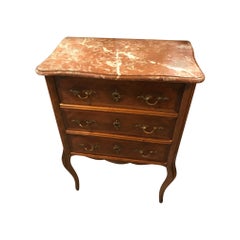 20th Century French Walnut Louis XV Style, Gilted Brass and Marble