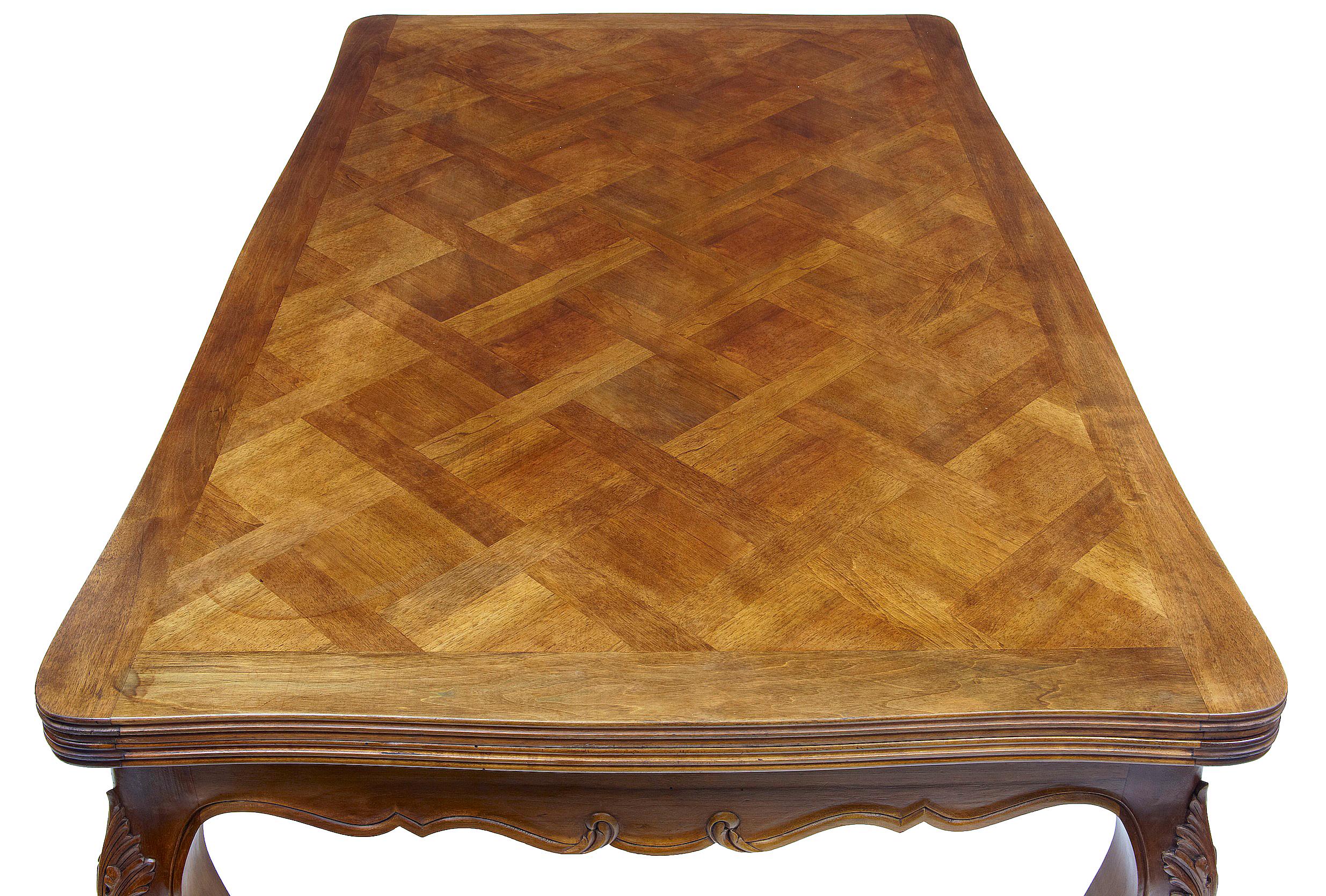 Victorian 20th Century French Walnut Parquetry Extending Dining Table