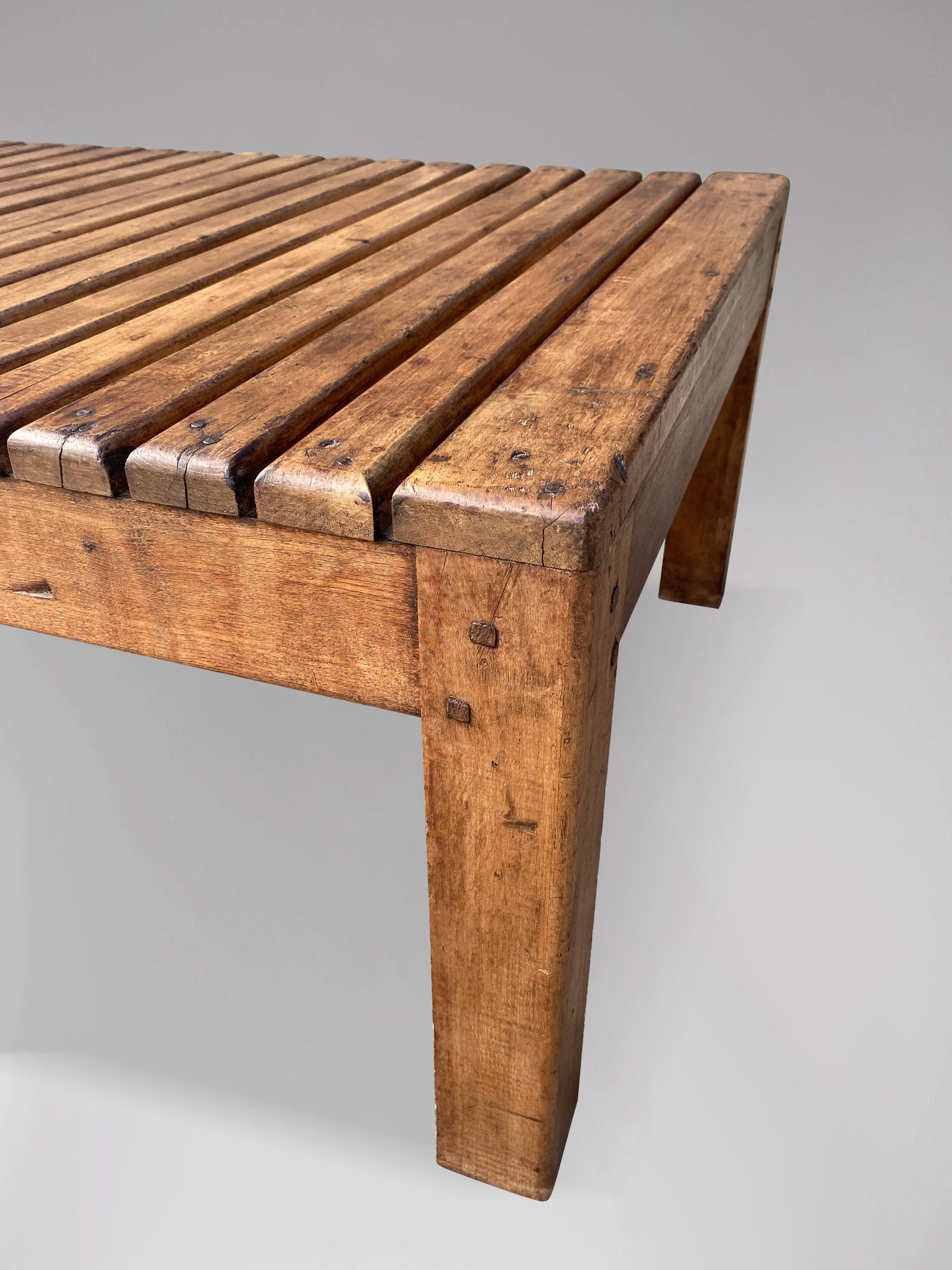 20th Century French Walnut Slat Top Coffee Table For Sale 2