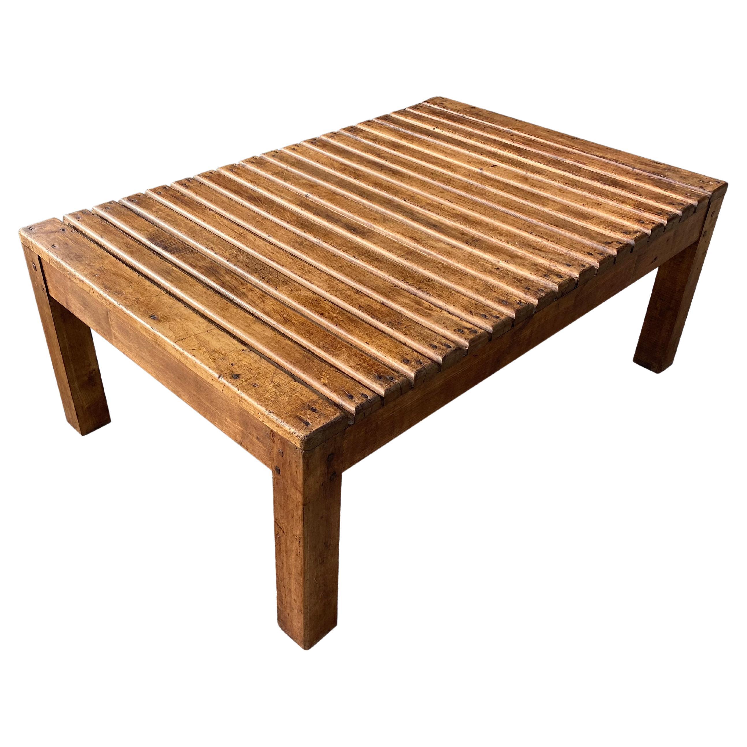 20th Century French Walnut Slat Top Coffee Table For Sale