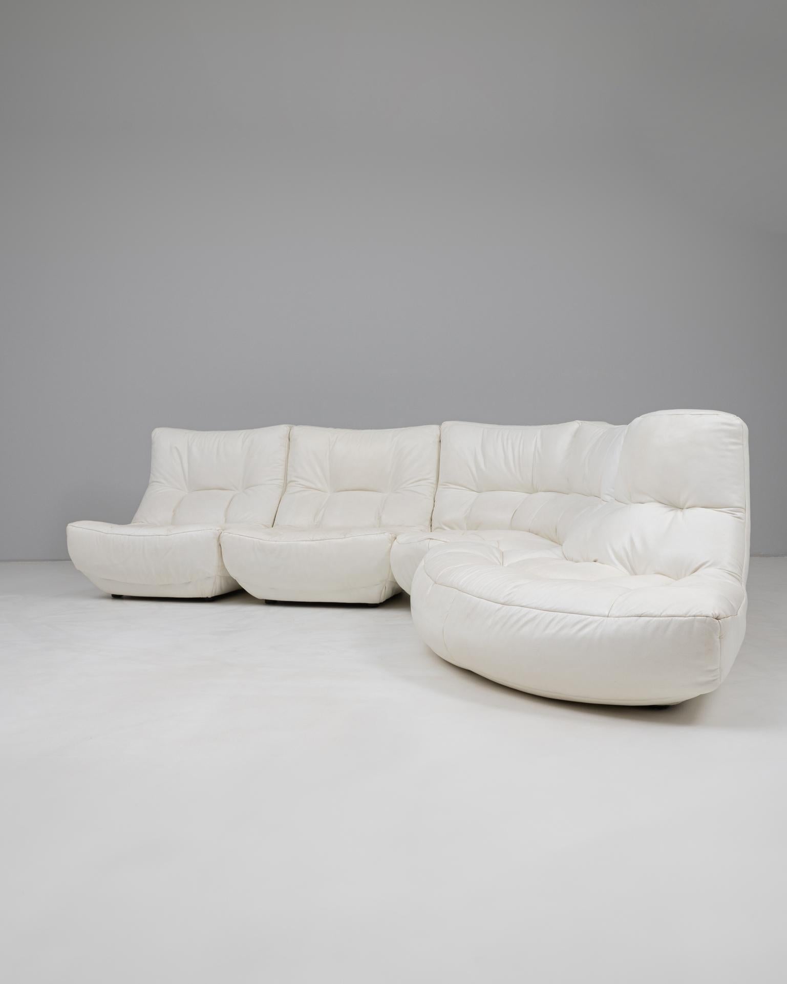 Sofá modular francés de cuero blanco del siglo XX By Chateau D'AX en venta 6