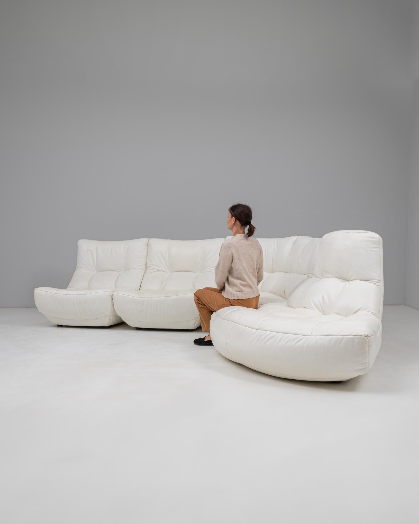 Sofá modular francés de cuero blanco del siglo XX By Chateau D'AX en venta 7