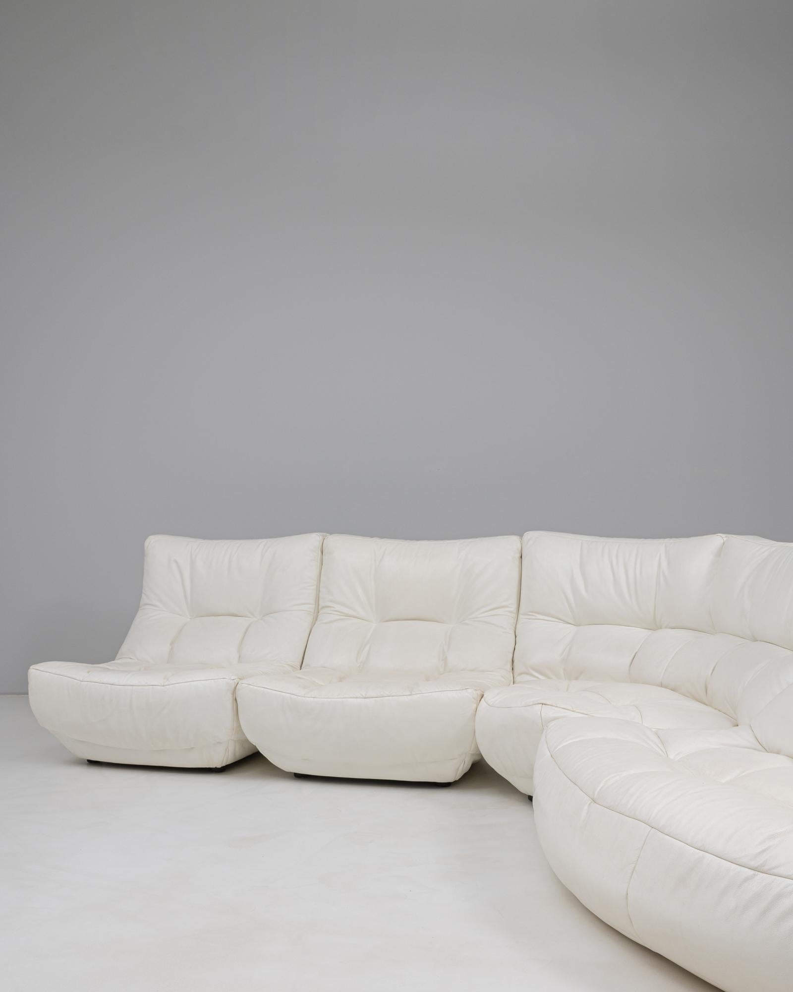 Sofá modular francés de cuero blanco del siglo XX By Chateau D'AX en venta 8