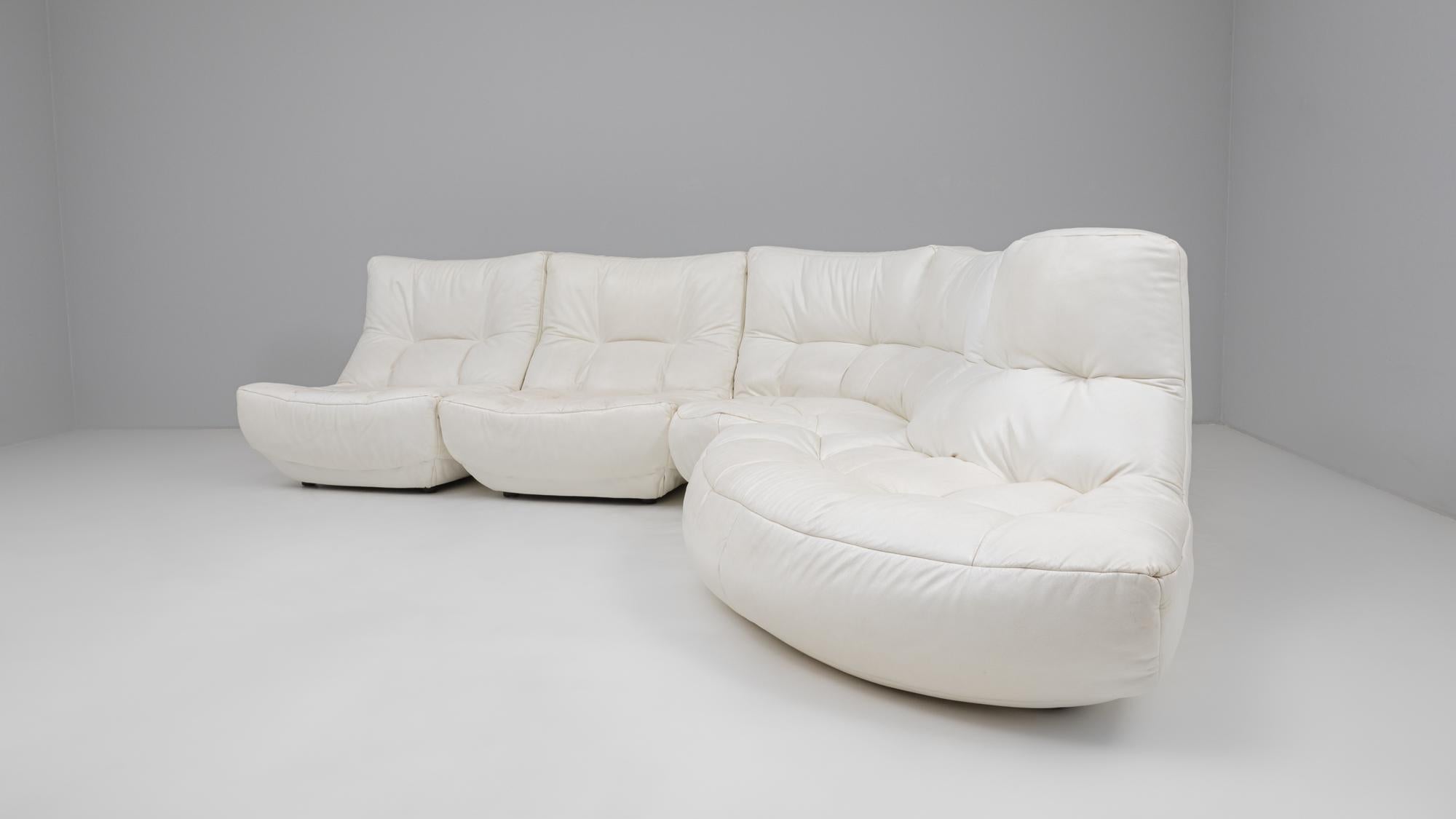 Sofá modular francés de cuero blanco del siglo XX By Chateau D'AX en venta 9