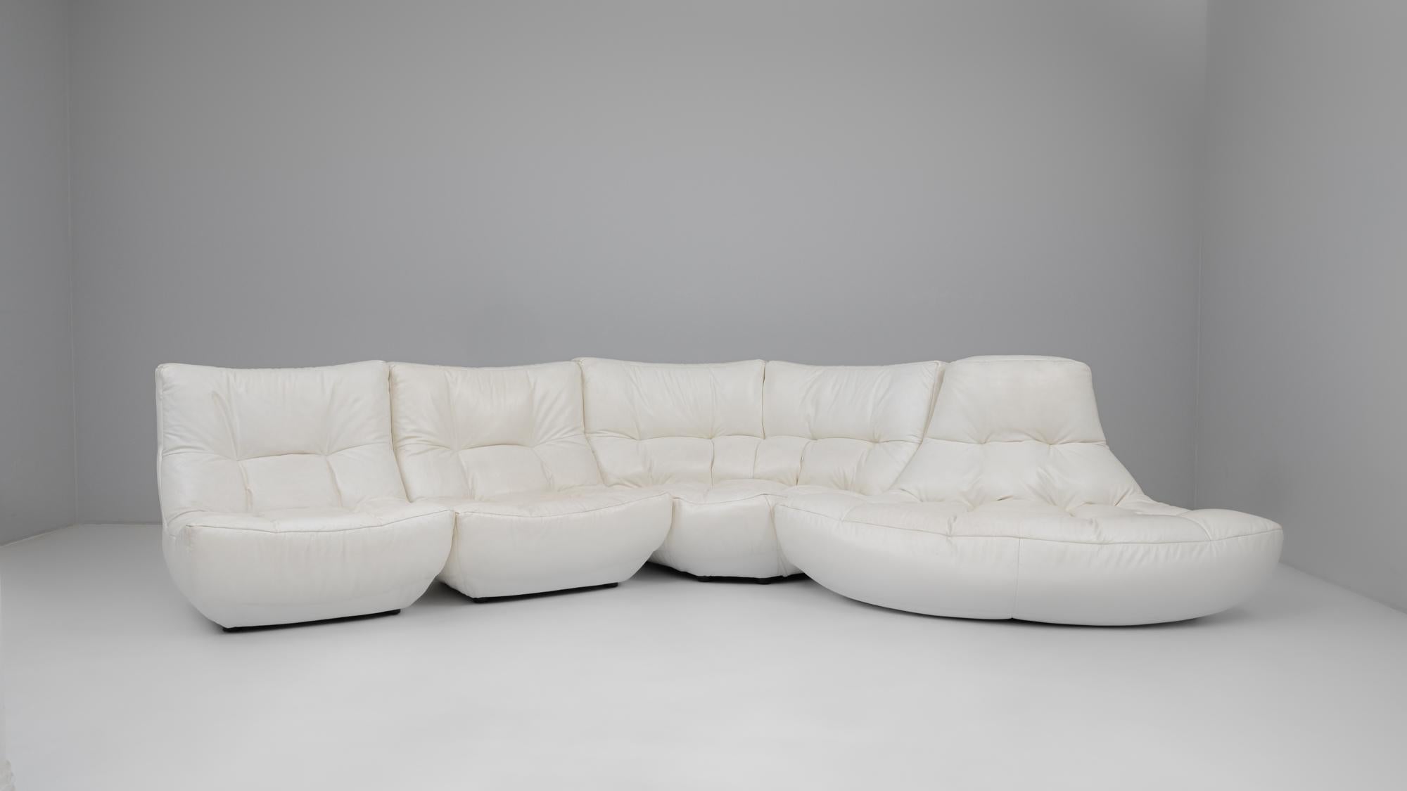Sofá modular francés de cuero blanco del siglo XX By Chateau D'AX Cuero en venta