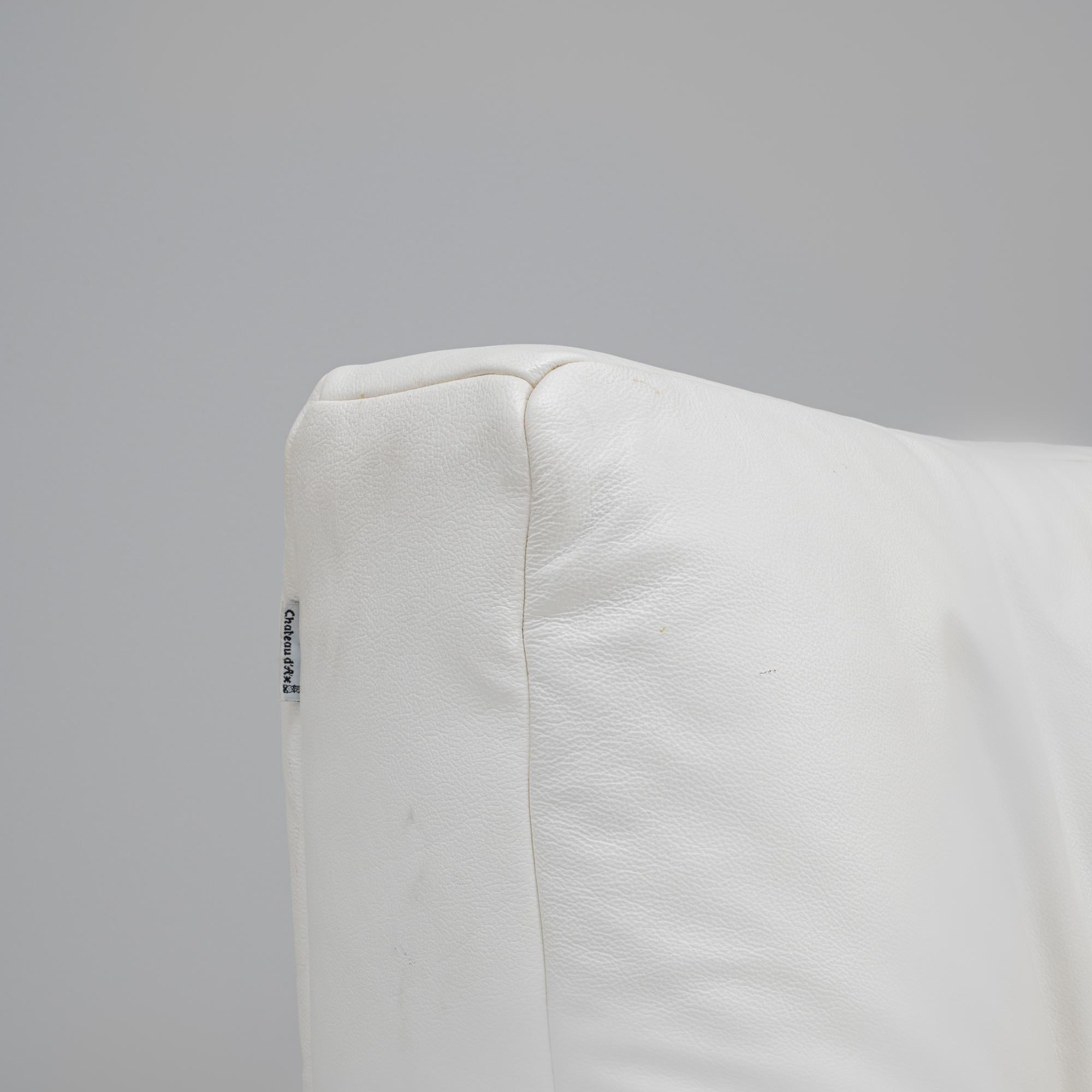 Sofá modular francés de cuero blanco del siglo XX By Chateau D'AX en venta 1