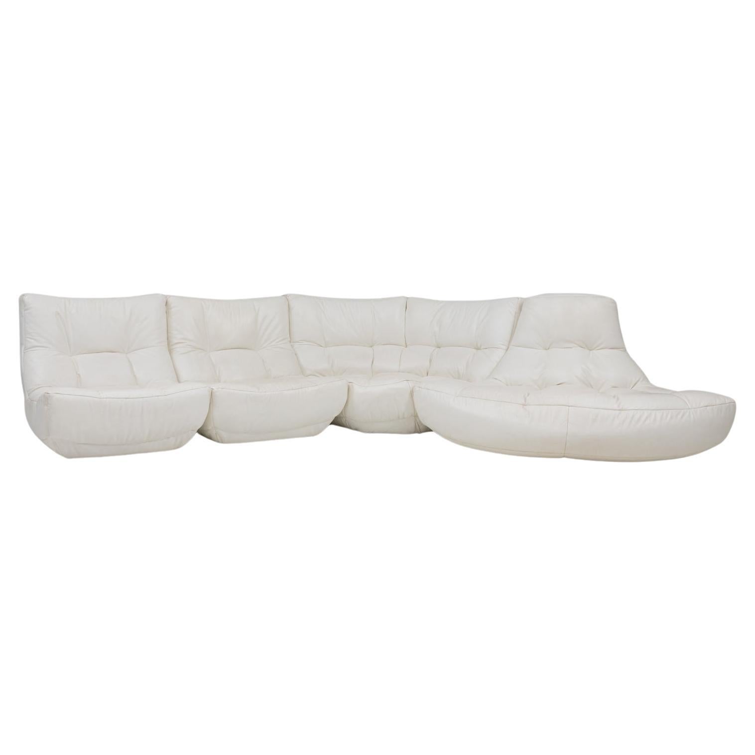 Sofá modular francés de cuero blanco del siglo XX By Chateau D'AX en venta
