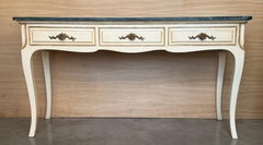 20th Century French White Painted Table Console with Green Marble Top
