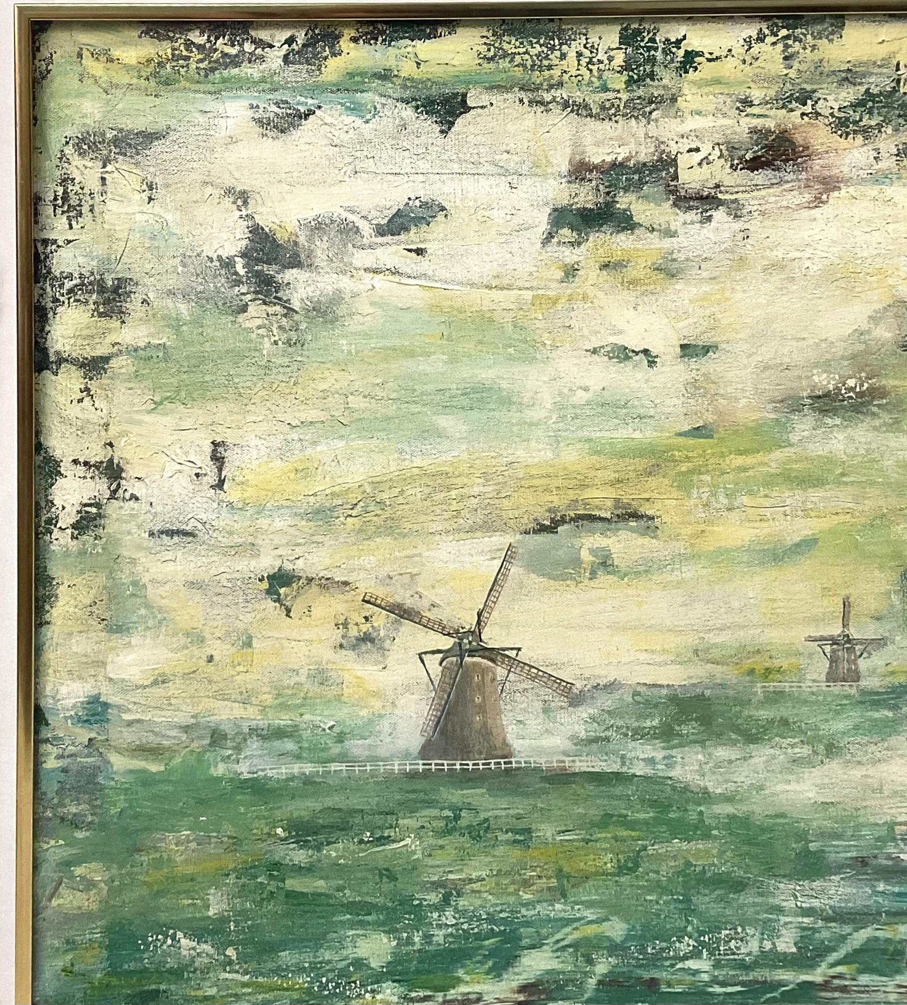 Francese Mulino a vento francese del XX secolo dipinto a olio su tela in vendita