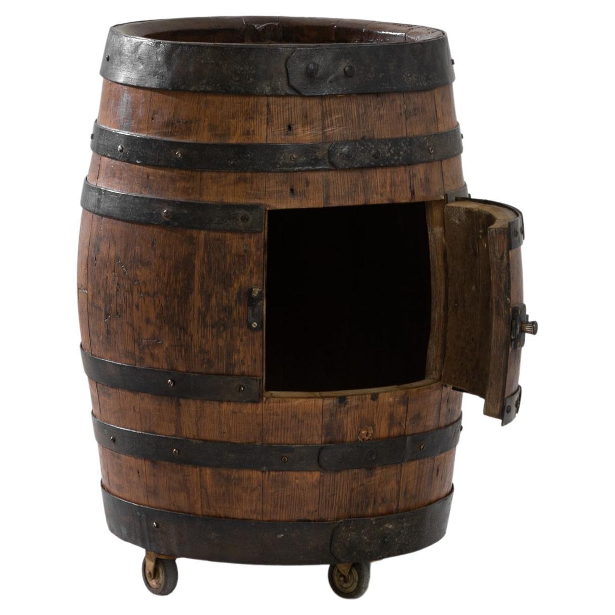 20th Century French Wine Barrel Bar Cart For Sale