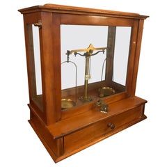 20th Century French Wood and Brass Jeweler Scale