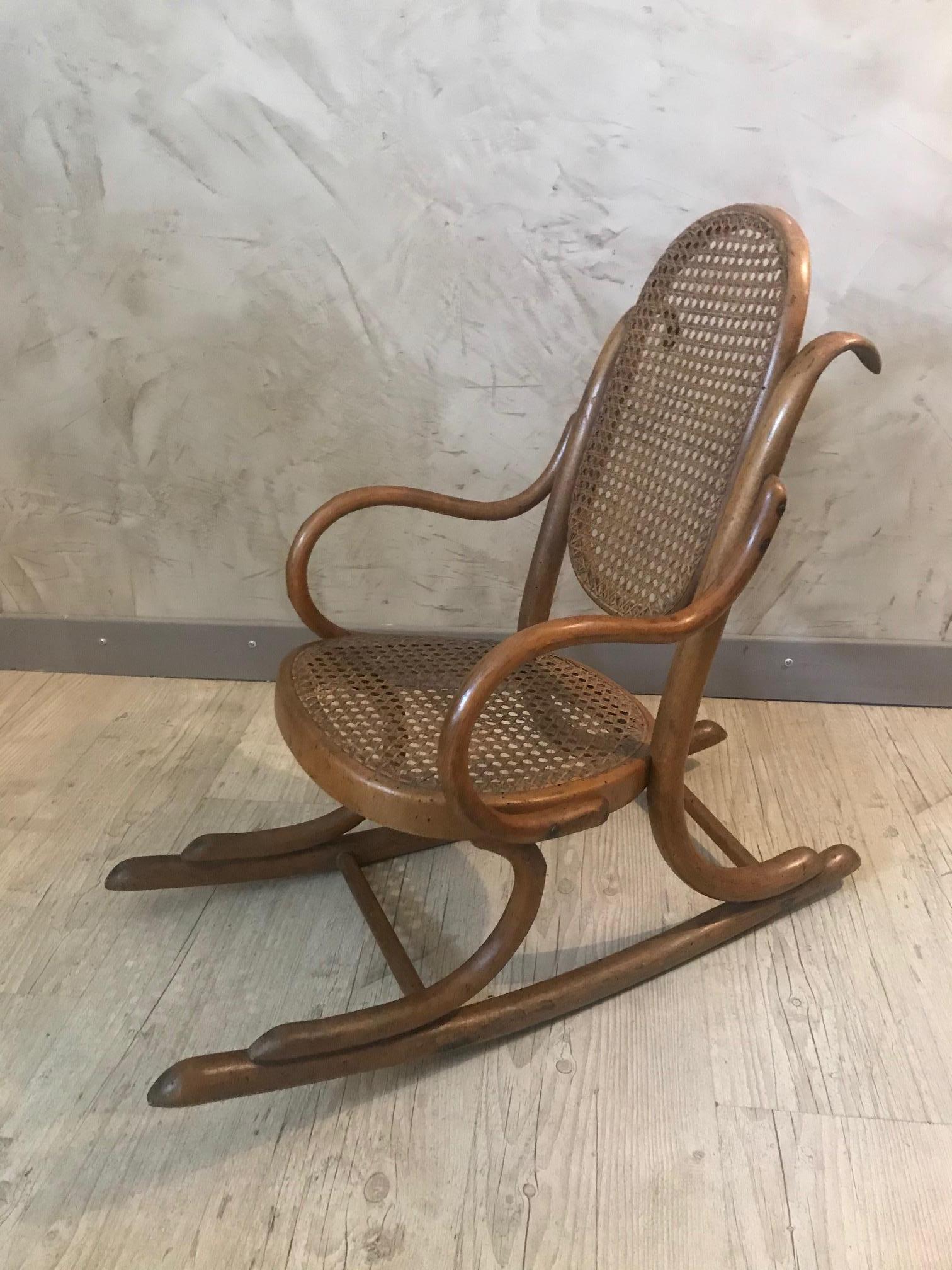 Early 20th Century 20th Century French Wood and Cane Child Rocking Chair, 1920s