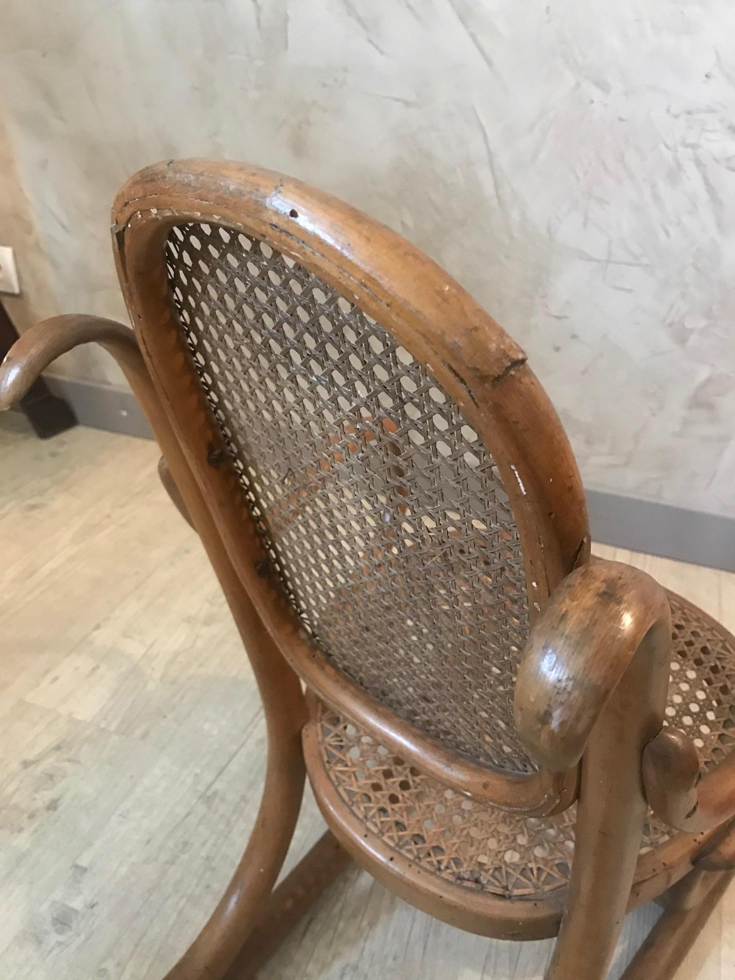 20th Century French Wood and Cane Child Rocking Chair, 1920s 2