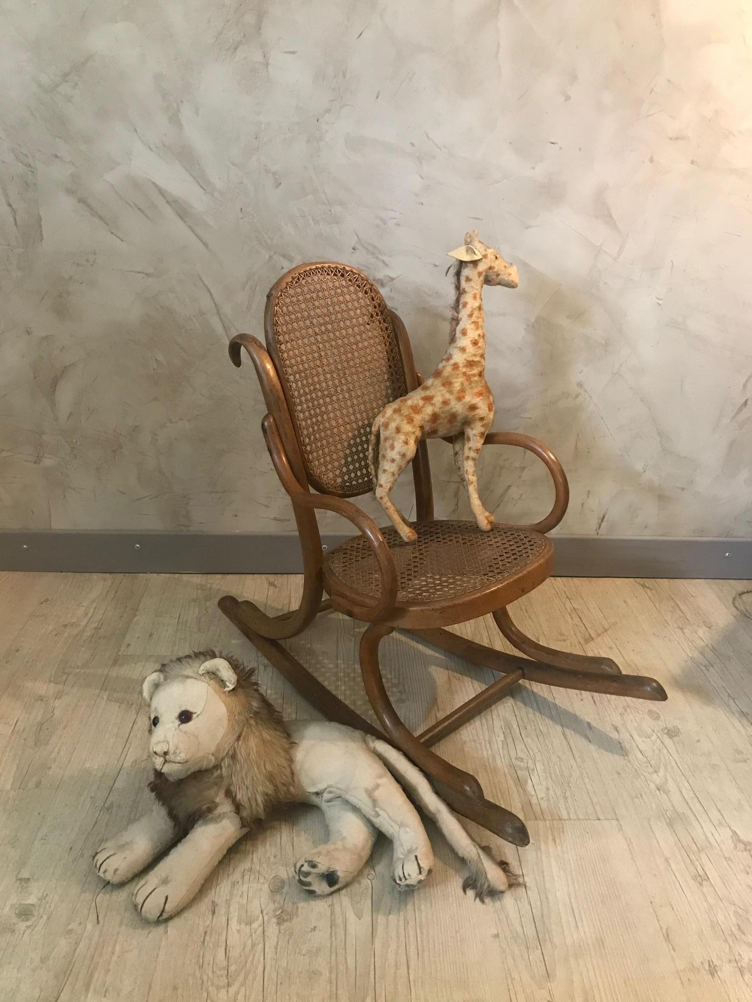 20th Century French Wood and Cane Child Rocking Chair, 1920s 3