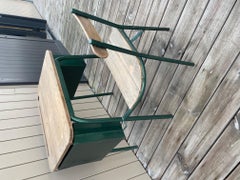 20th Century French Wood and Green Metal School Desk, 1930s
