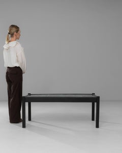 20th Century French Wood Black Patinated Coffee Table With Leaf Ceramic Top