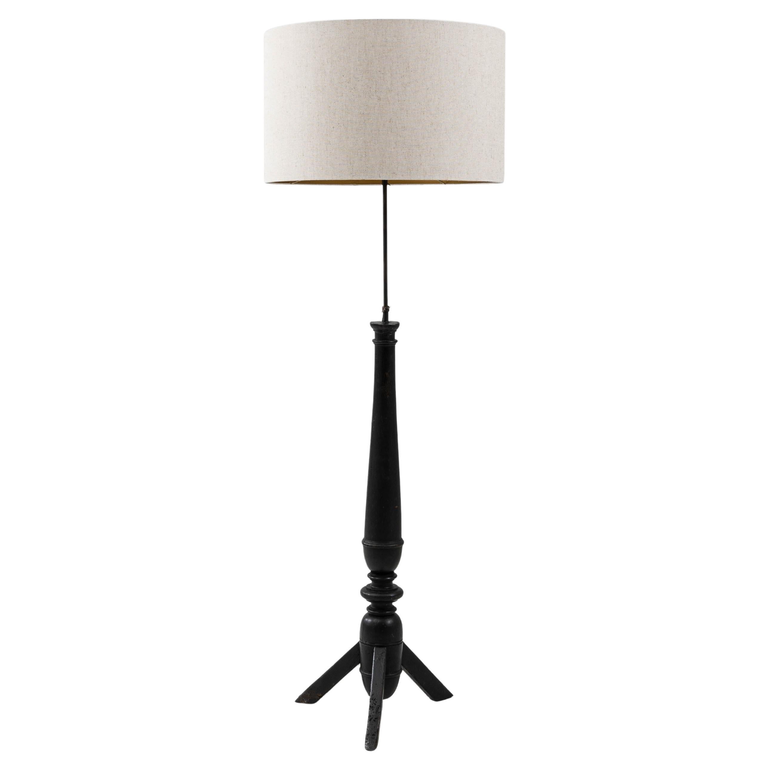 20th Century French Wood Black Patinated Floor Lamp