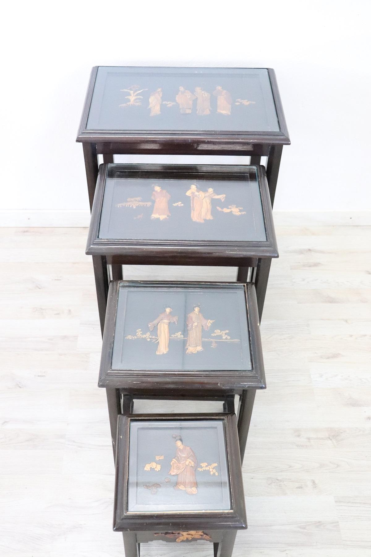 20th Century French Wood Carved Chinoiserie Nesting Tables or Side Table Set 6