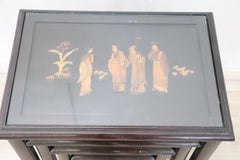 20th Century French Wood Carved Chinoiserie Nesting Tables or Side Table Set