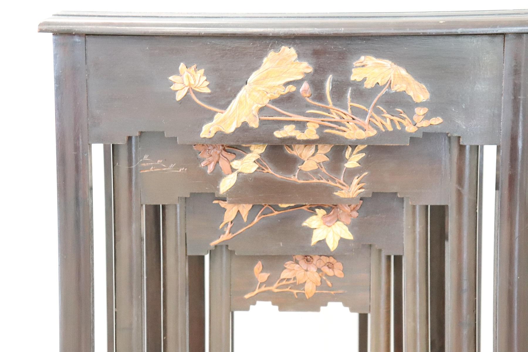 Mid-20th Century 20th Century French Wood Carved Chinoiserie Nesting Tables or Side Table Set