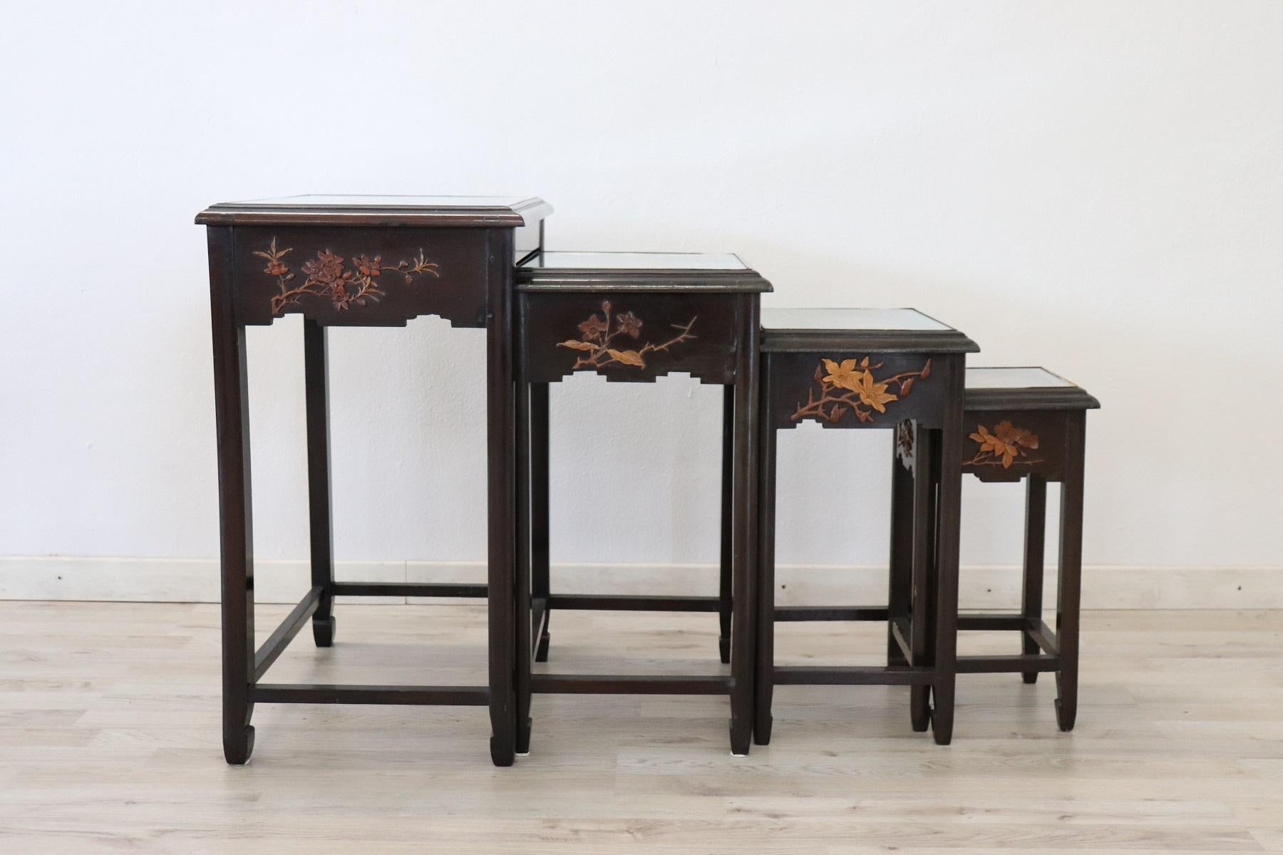 20th Century French Wood Carved Chinoiserie Nesting Tables or Side Table Set 1