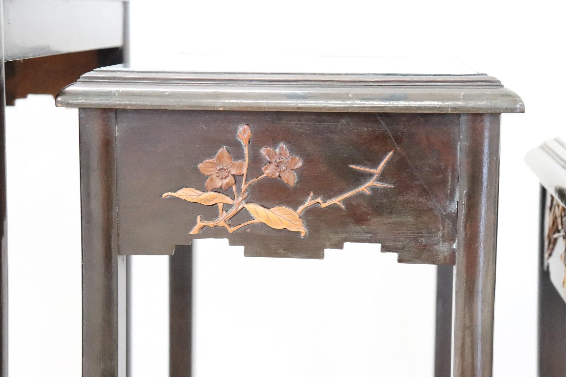 20th Century French Wood Carved Chinoiserie Nesting Tables or Side Table Set 3