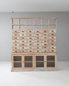 20th Century French Wood Patinated Apothecary Cabinet with Glass Doors