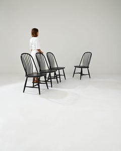 20th Century French Wood Patinated Black Dining Chairs, Set of 4