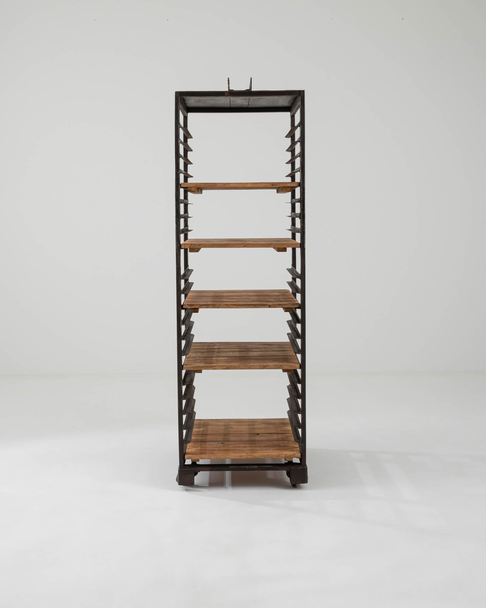 Industrial 20th Century French Wooden and Metal Shelves  For Sale