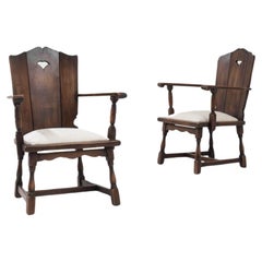 20th Century French Wooden Armchairs With Upholstered Seats, a Pair