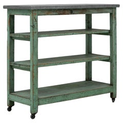 20th Century French Wooden Bar Cart With Zinc Top On Wheels