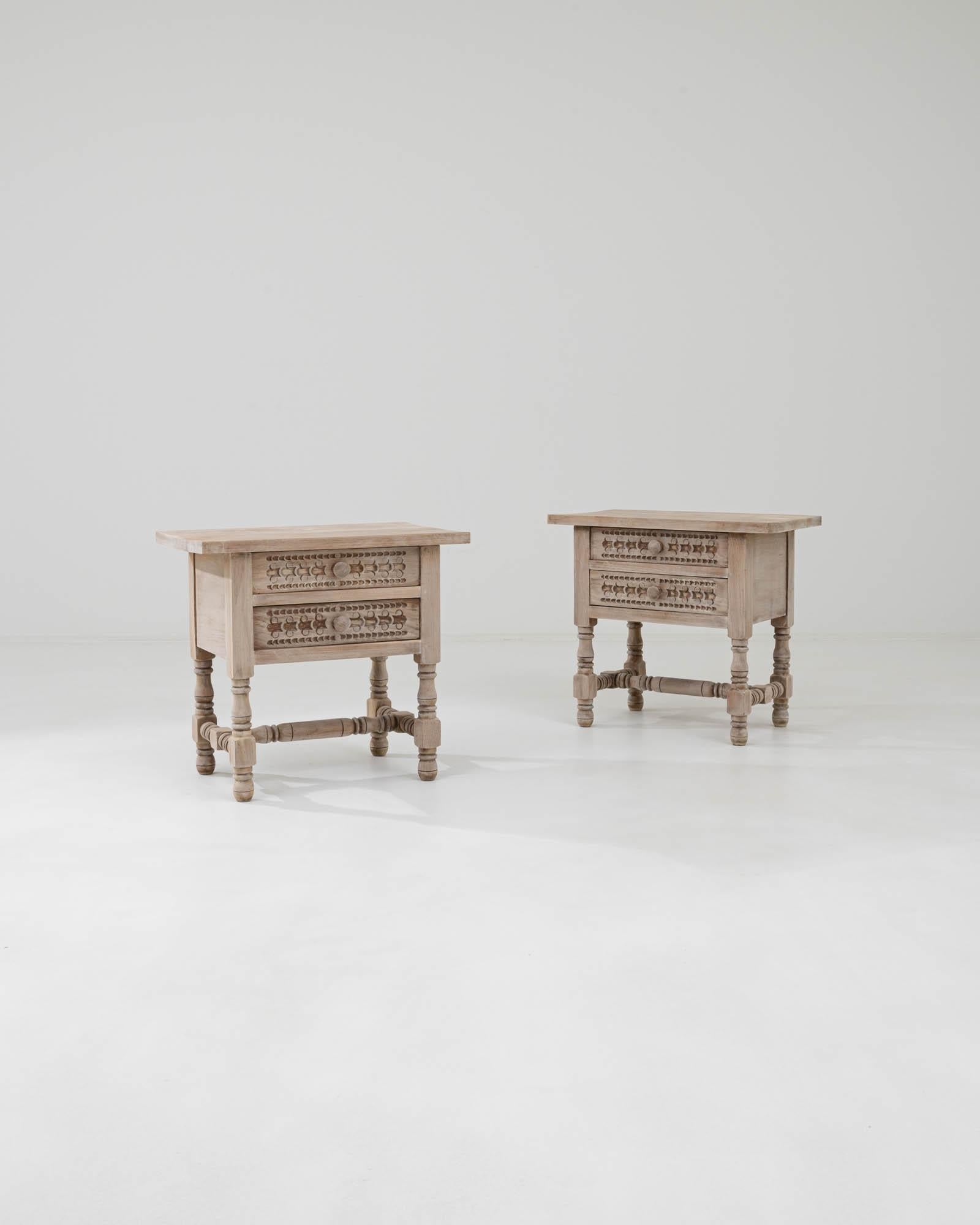 Oak 20th Century French Wooden Bedside Tables, a Pair