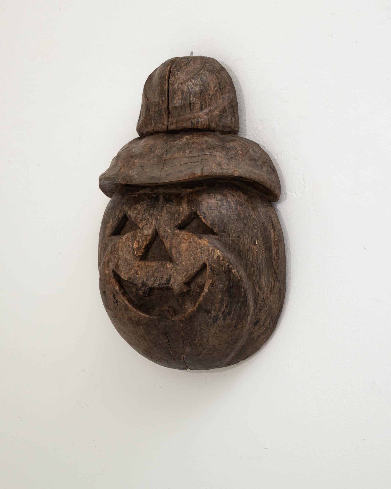 Hand-Carved 20th Century French Wooden Carved Pumpkin Wall Decoration For Sale