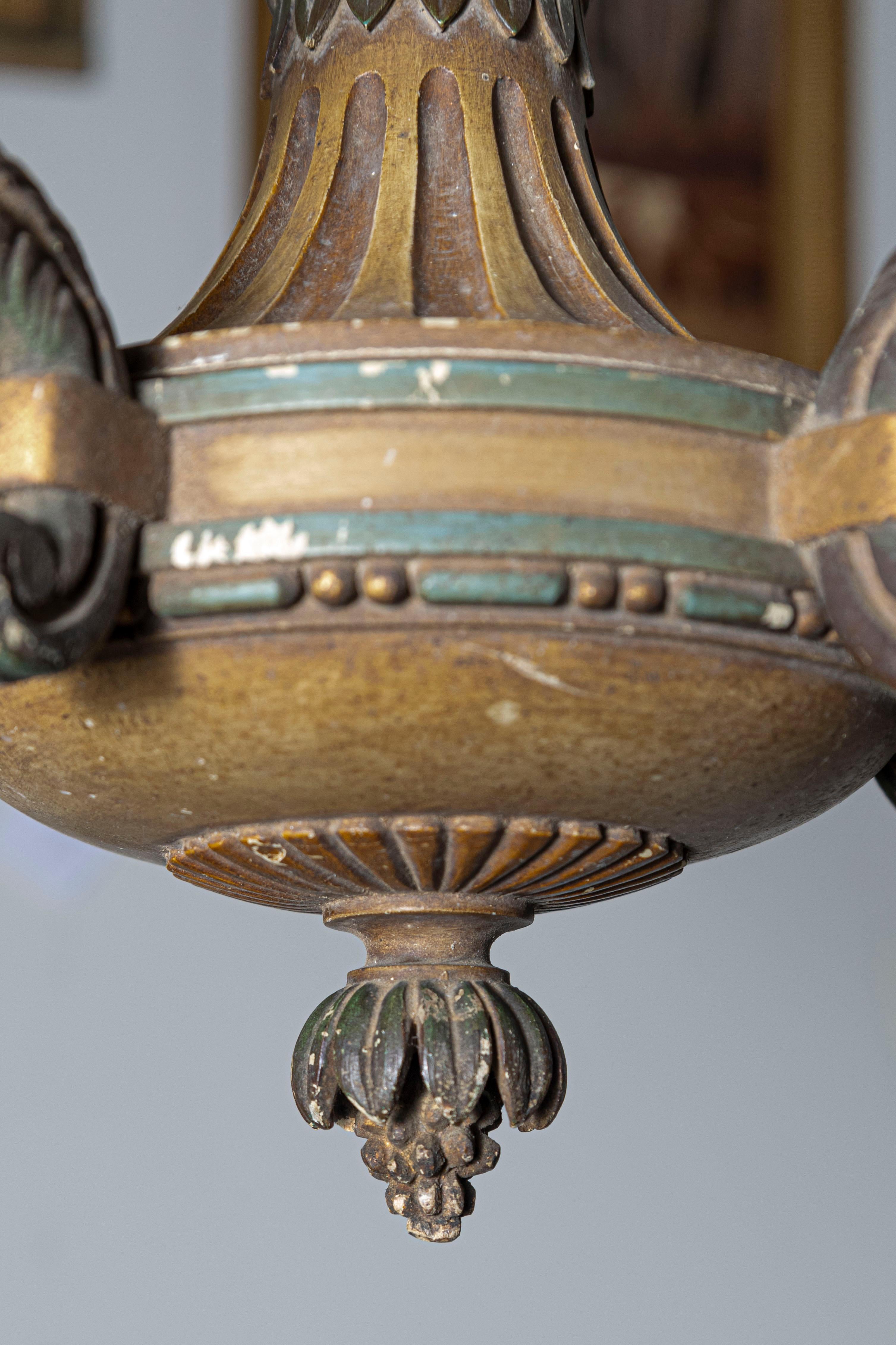 20th-Century French Wooden Chandelier with Candle-Style Fixtures For Sale 5