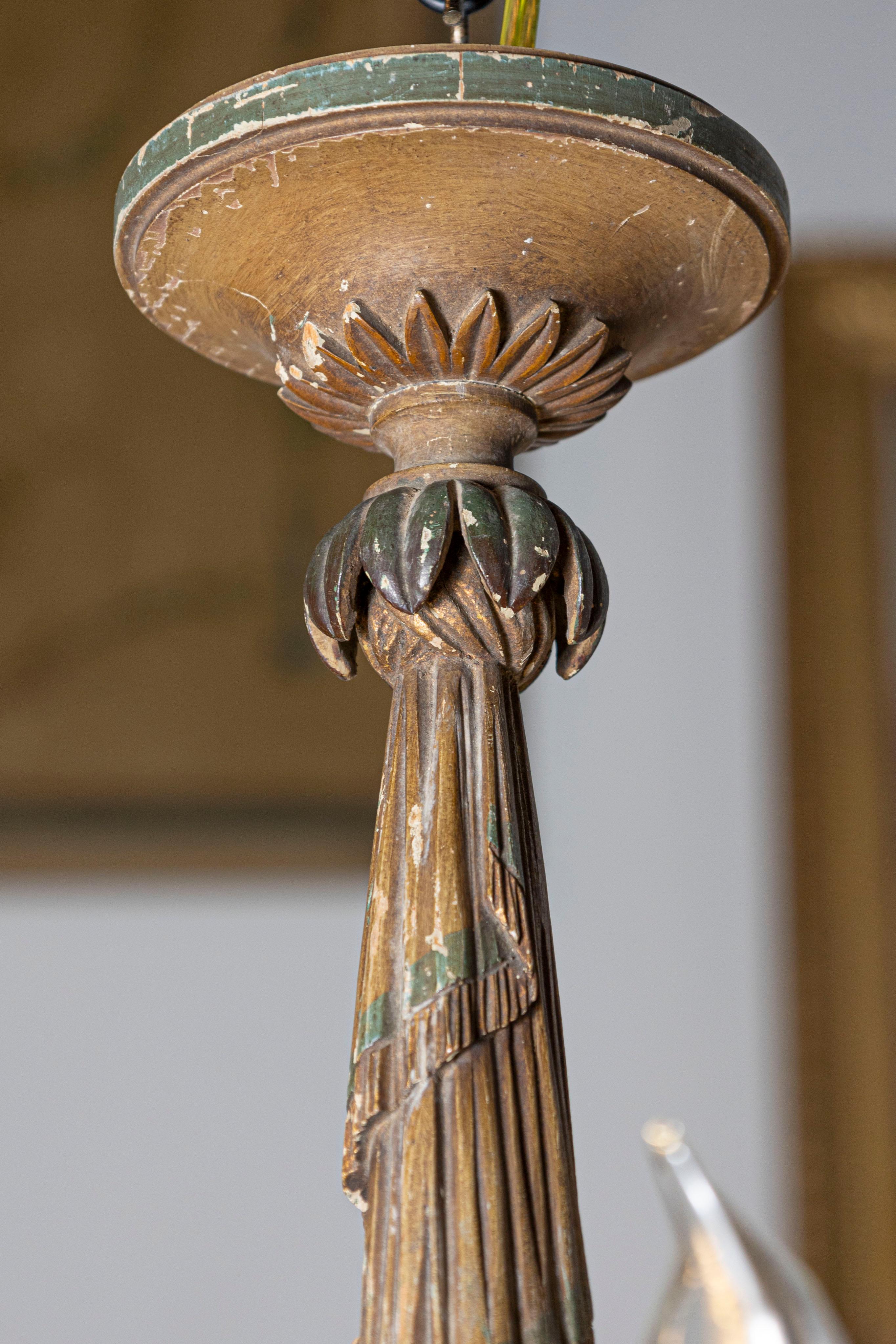 20th-Century French Wooden Chandelier with Candle-Style Fixtures In Good Condition For Sale In Atlanta, GA