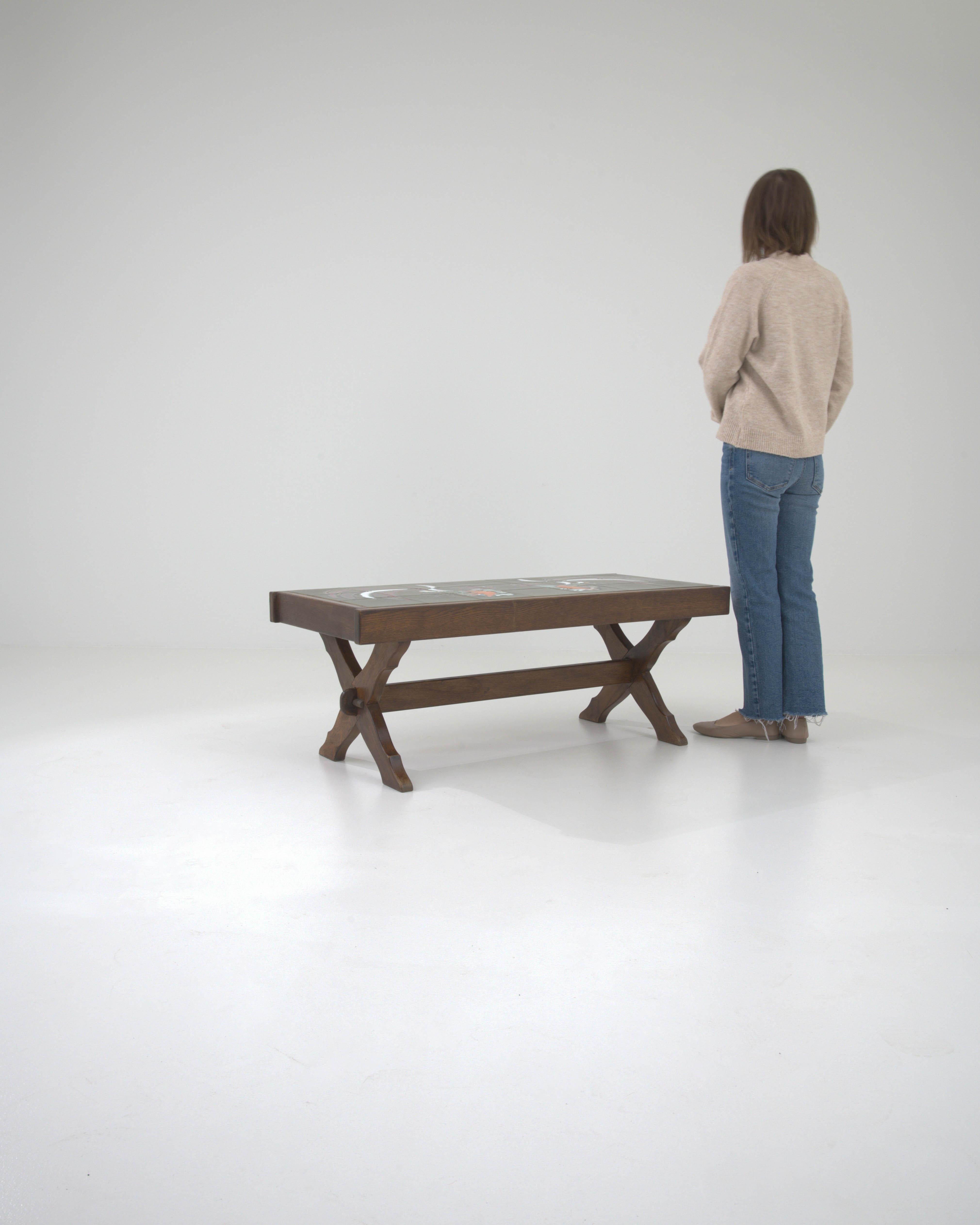 20ième siècle Table basse en bois français du 20e siècle avec plateau en céramique en vente