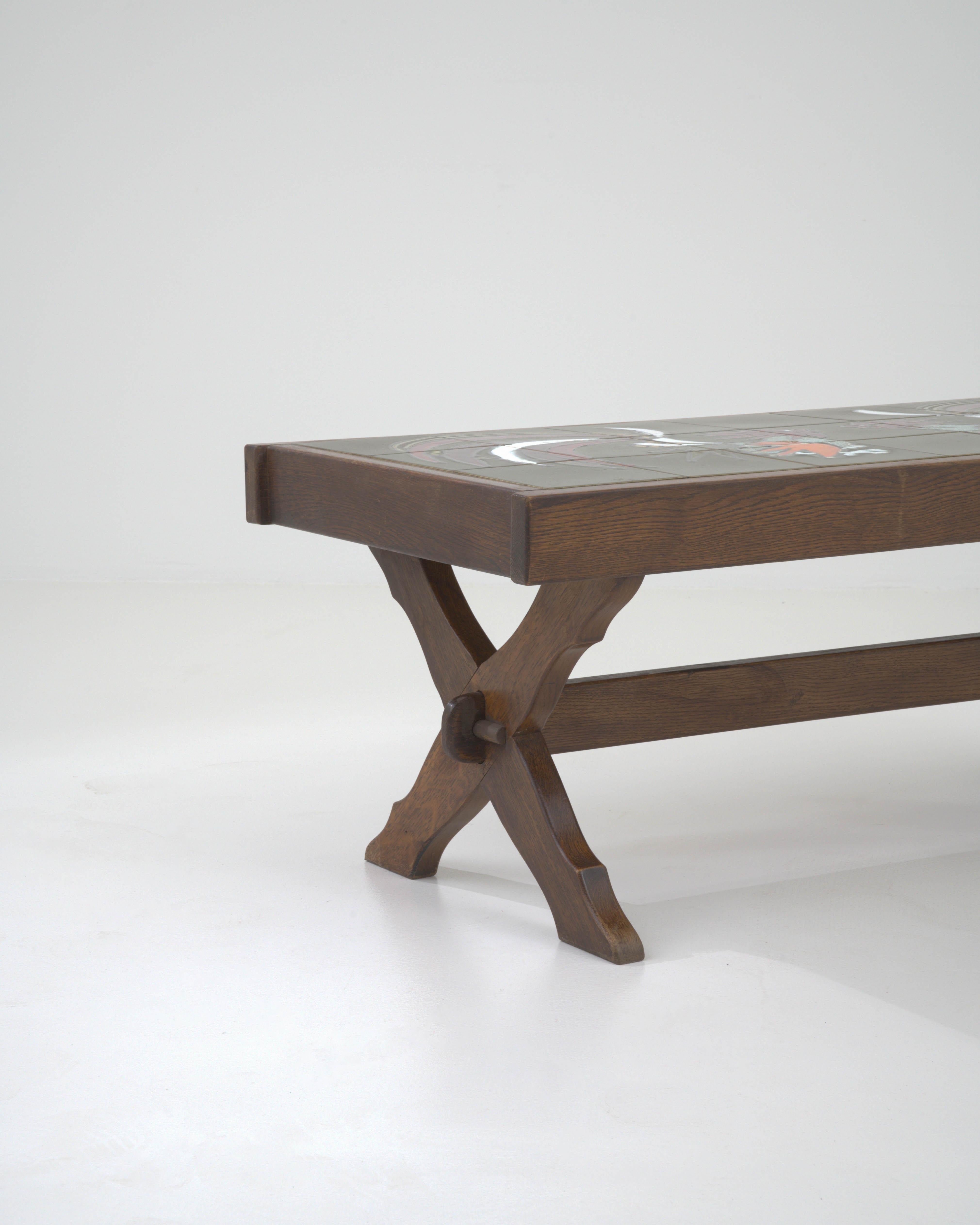 Céramique Table basse en bois français du 20e siècle avec plateau en céramique en vente