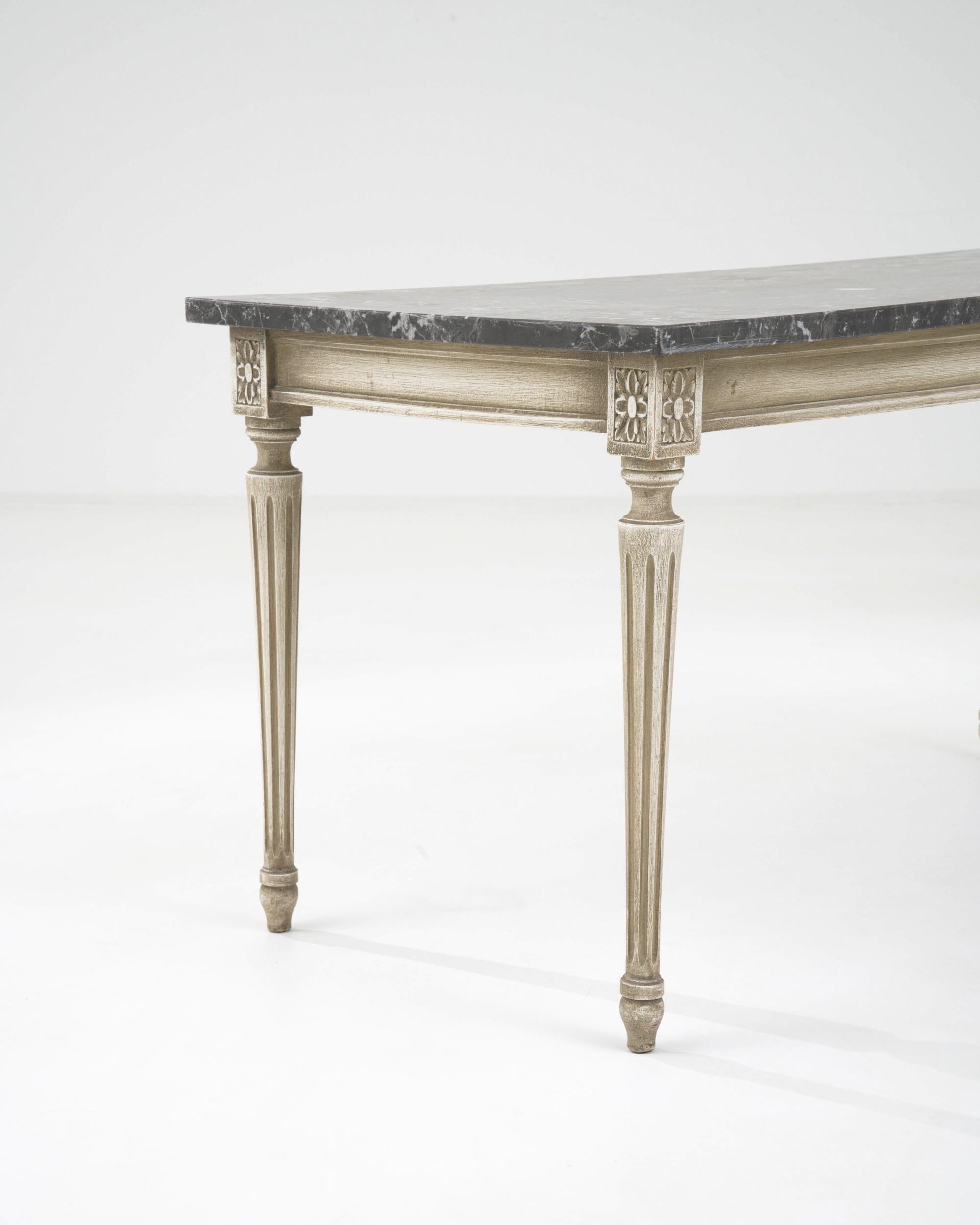 20th Century French Wooden Coffee Table with Marble Top 2