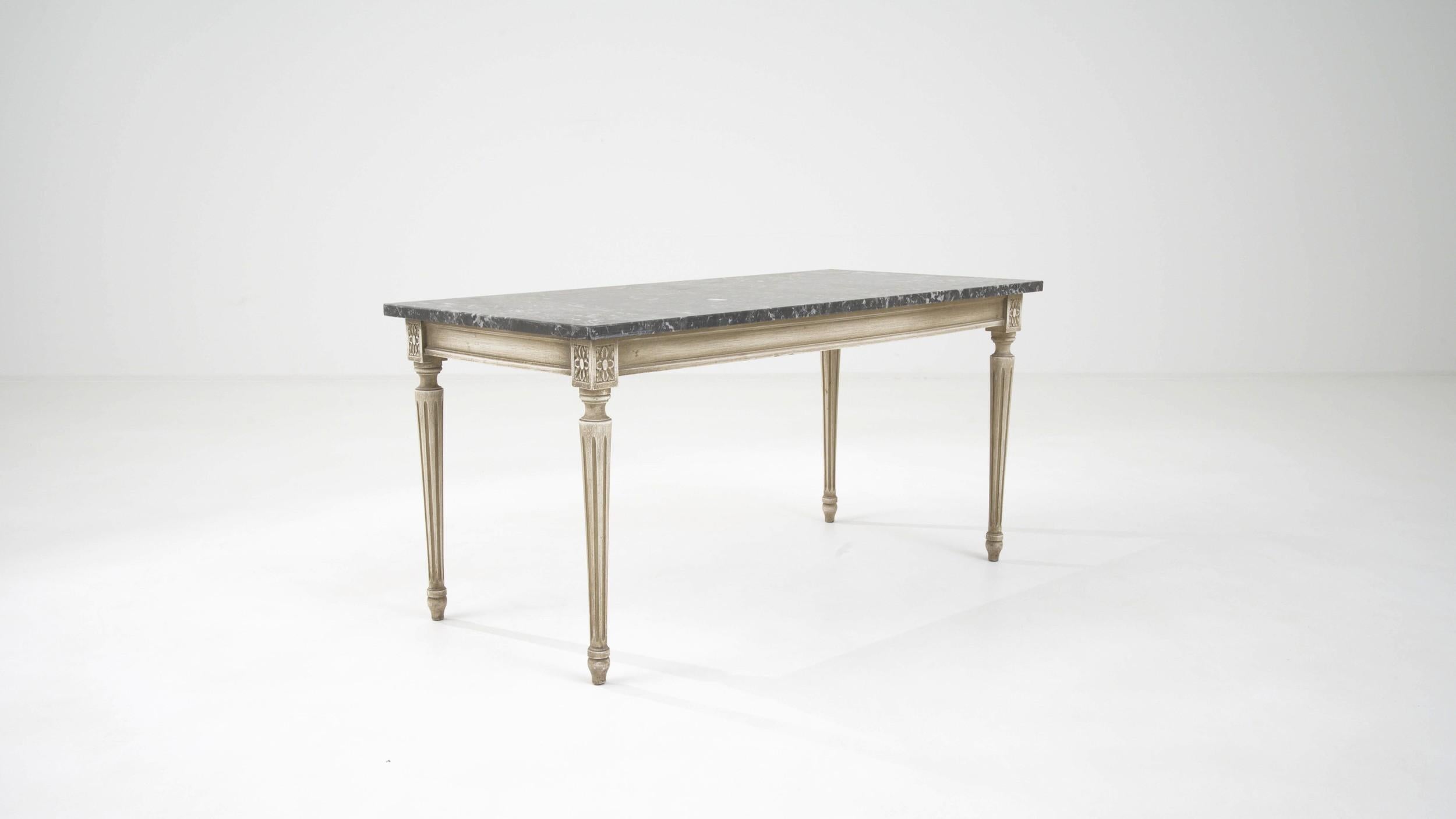 20th Century French Wooden Coffee Table with Marble Top 3