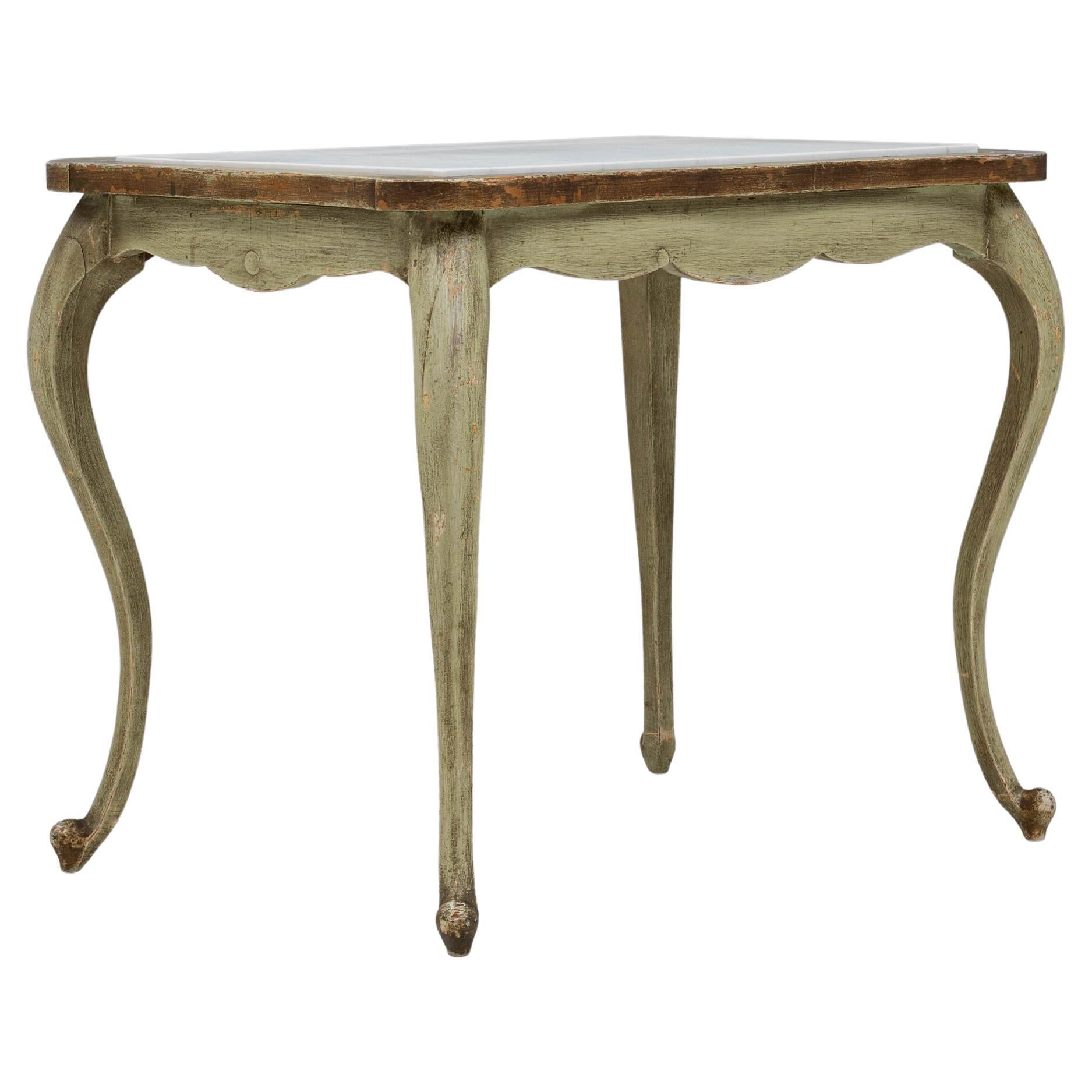 20th Century French Wooden Coffee Table With Marble Top